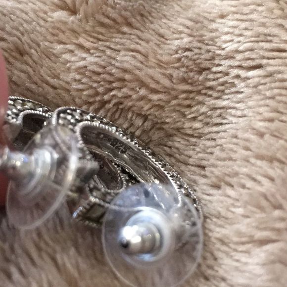 VTG Sterling Silver Marcasite Hoop Earrings - Picture 6 of 7